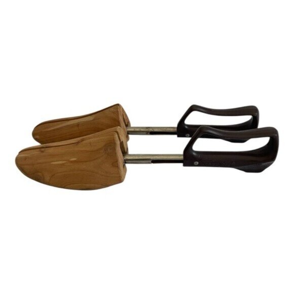 Vintage Wooden Shoe Tree Brown Handle Medium Size 4 Shoe Keeper Travel - Picture 2 of 5